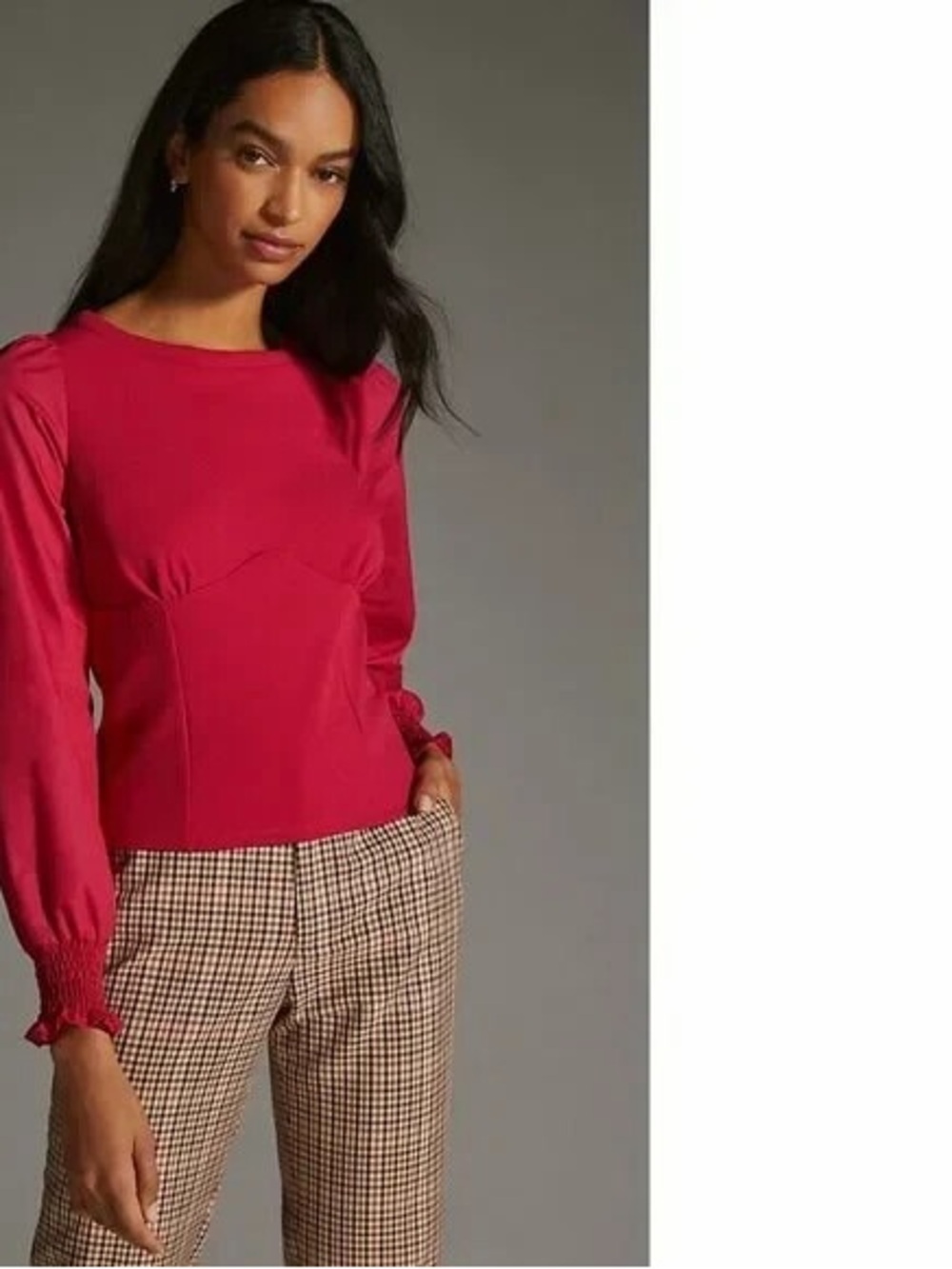 Anthropologie Cherry Red Long-Sleeve Peplum Blouse